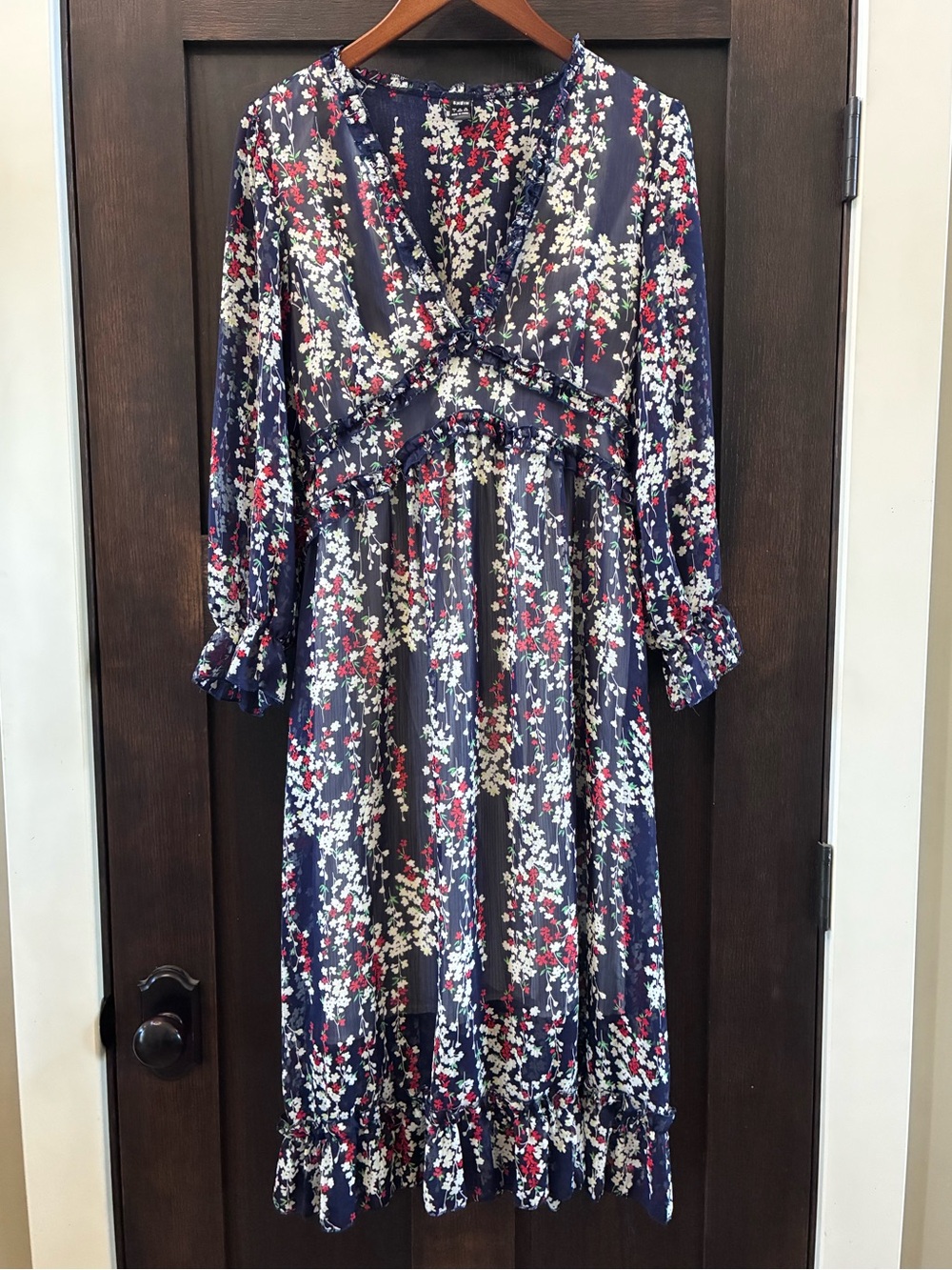SHEIN Navy Dress with White and Red Floral Print